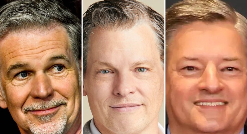 Reed Hastings, Greg Peters, and Ted SarandosPhilippe Huguen/AFP/Getty Images; Netflix; Rodin Eckenroth/FilmMagic