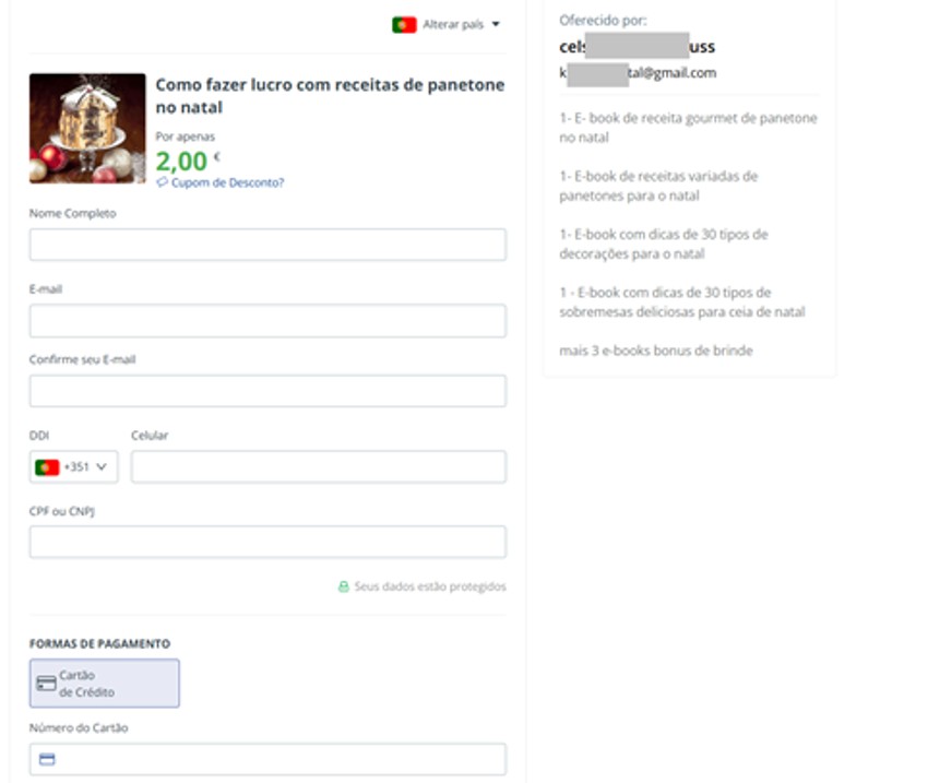 Lažna stranica za unos ličnih i platnih podataka u okviru prevare sa portugalskim receptom za božićni kolač