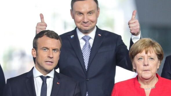 Od lewej: Emmanuel Macron, Andrzej Duda, Angela Merkel. Fot. Polska Agencja Prasowa