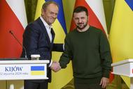 Donald Tusk i Wołodymyr Zełenski podczas spotkania w Kijowie, 22.01.2024 r.