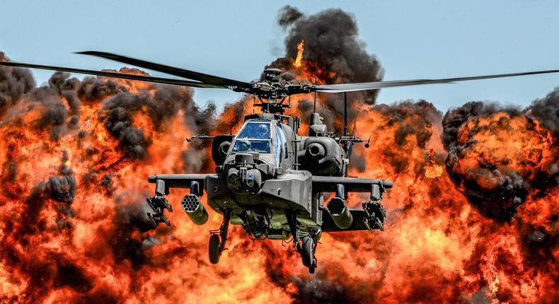 An AH-64D Apache attack helicopter at the South Carolina National Guard Air and Ground Expo at McEntire Joint National Guard Base in South Carolina.