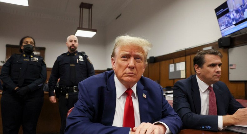 Donald Trump and his attorney Todd Blanche attend the former president's Manhattan hush-money trial. Brendan McDermid-Pool/Getty Images