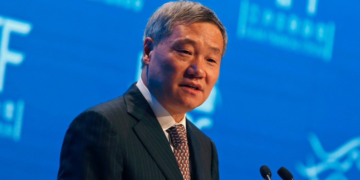China Securities Regulatory Commission Chairman Xiao Gang addresses the Asian Financial Forum in Hong Kong.