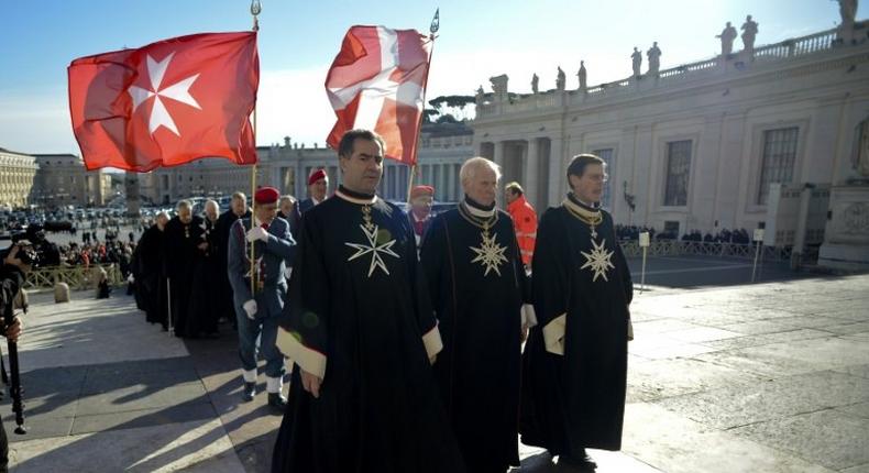 Knights of the Order of Malta walk in procession towards St. Peter's Basilica to mark the 900th anniversary of the Order of the Knights of Malta, on February 9, 2013 at the Vatican