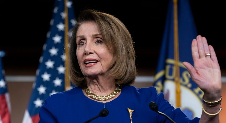 In this Feb. 7, 2019 photo, Speaker of the House Nancy Pelosi, D-Calif., talks with reporters during her weekly news conference, on Capitol Hill in Washington.  Republicans have vilified Nancy Pelosi for years as a San Francisco liberal and now seek to portray her as a captive of resurgent left wingers in her Democratic Party. But in her early moves so far as House speaker, Pelosi is displaying her pragmatic streak.   (AP Photo/J. Scott Applewhite)