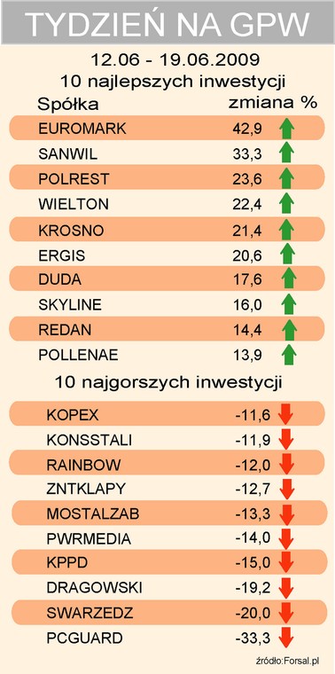 Tydzień na GPW akcje 12-19.06-2009