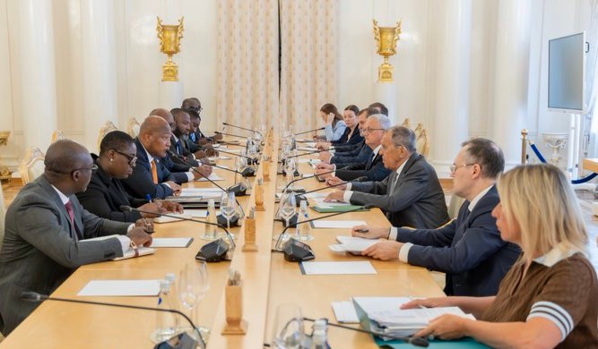 Delegation from Ghana led by Ghana's Foreign Minister Samuel Okudzeto Ablakwa and Russian Foreign Minister Sergey Lavrov and his team [image X @S OkudzetoAblak]