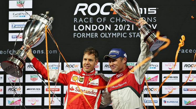 Sebastian Vettel (balra) először nyert egyéniben a Bajnokok Tornáján /Fotó: Facebook/Race of Champions