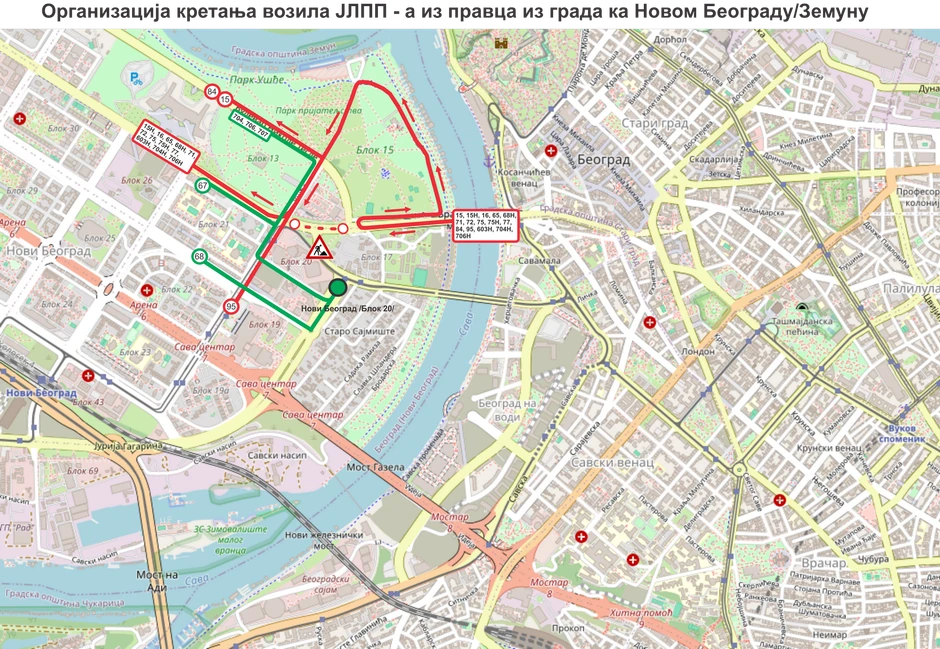 Izmene iz pravca grada ka Novom Beogradu