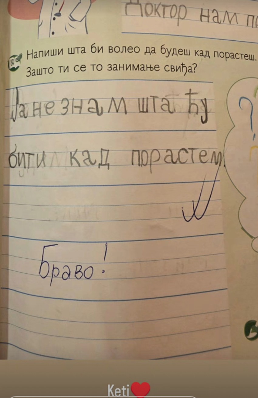 Nataša Bekvalac podelila ćerkin školski rad