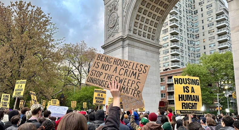 Several hundred people protest the death of Jordan Neely on May 5 at Washington Square Park in New York.Brooke Lansdale/AP