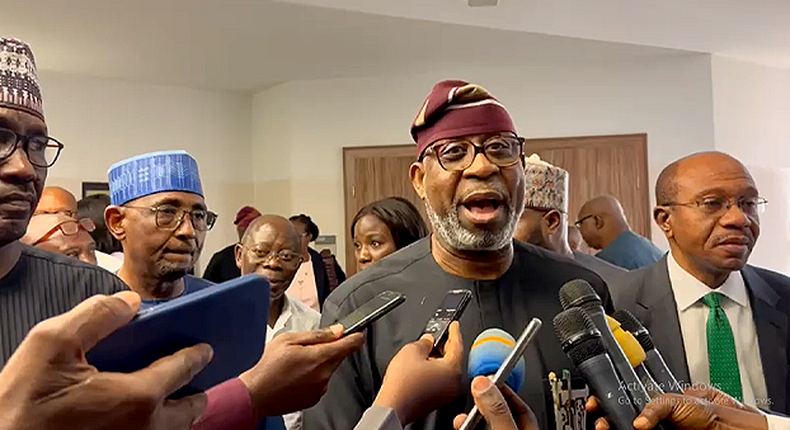 A photo of Dele Alake, spokesperson for President Bola Tinubu, addresses journalists after a meeting between the Federal Government and NLC over fuel subsidy removal on Wednesday, May 31, 2023. [ChannelsTV]