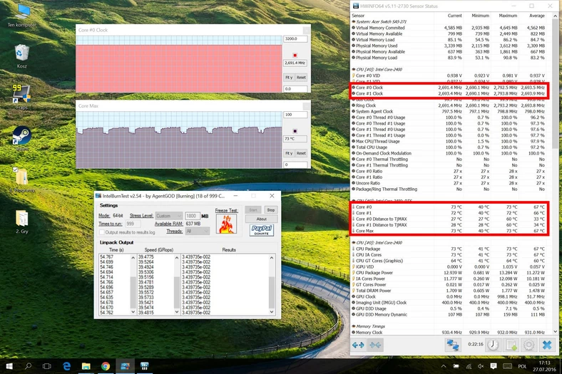 Parametry procesora przy długotrwałym maksymalnym obciążeniu (kliknij, żeby powiększyć)