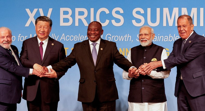 The leaders of the BRICS countries at a summit in Johannesburg, South Africa.Gianluigi Guercia/Reuters