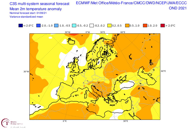 Prognoza temperatury na okres październik-grudzień