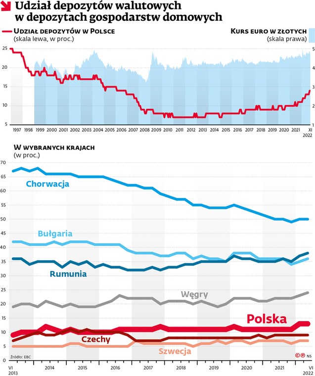 Udział depozytów walutowych w depozytach gospodarstw domowych