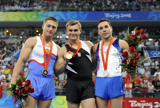 OLY-2008-GYMNASTICS-FINAL-PODIUM-POL-FRA-RUS