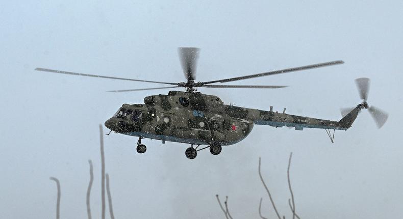 A Russian Mi-8 military helicopter seen in the Rostov region of Russia in January 2022.
