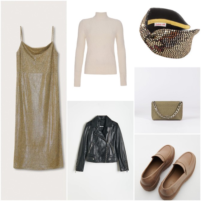 Haljina „Mango“, rolka „Tiffany“, rajf „Ludwig silk accessories“, jakna i mokasine „Reserved“, tašna „Mona“