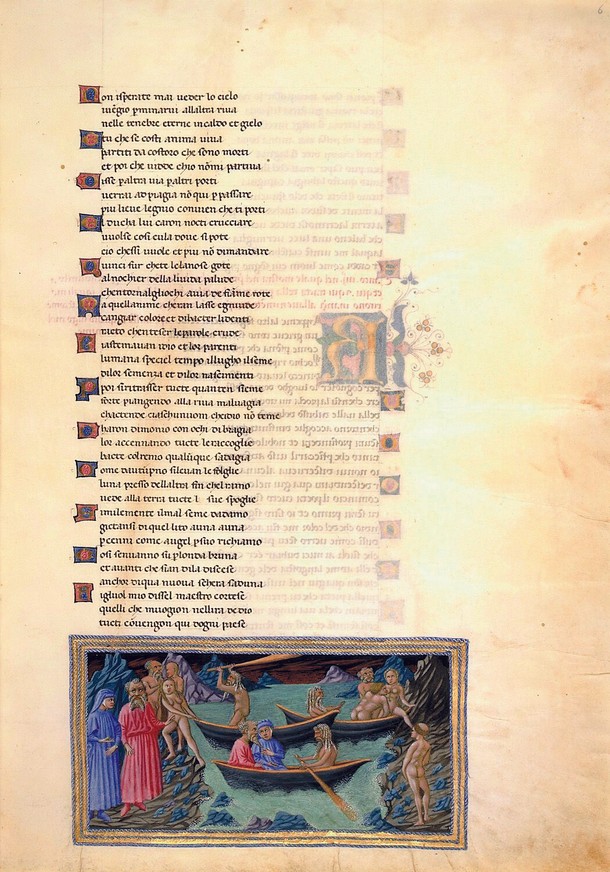 Fragment „III Pieśni nazywanej niekiedy „Pieśnią Przeprawy, gdzie Dante z Wergiliuszem spotykają Charona, 1442-1450 