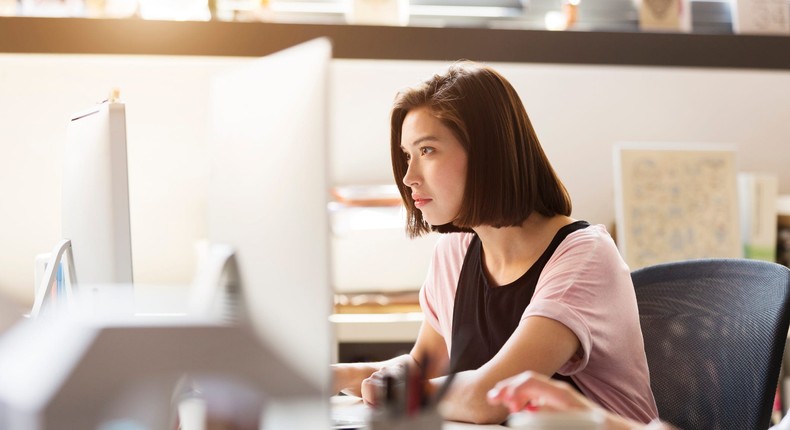 woman working on computer