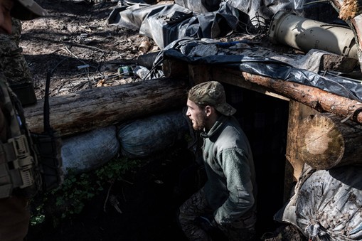 Ukrainian soldier of the 80th brigade outside of a trench at Bakhmut direction as the Russia-Ukraine war continues in Donetsk