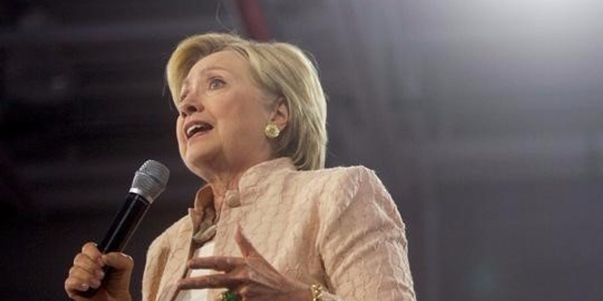 US Democratic presidential nominee Hillary Clinton at a rally at John Marshall High School in Cleveland.