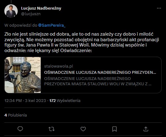 Tweet Lucjusza Nadebreżnego.