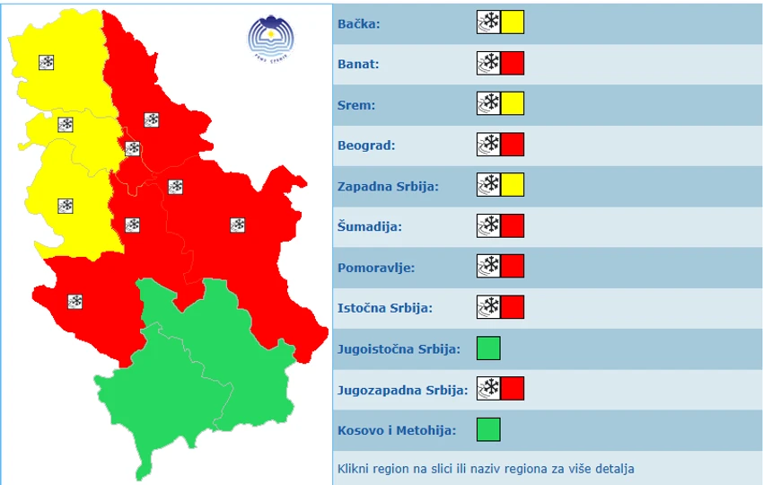 Meteoalarm za 6. januar