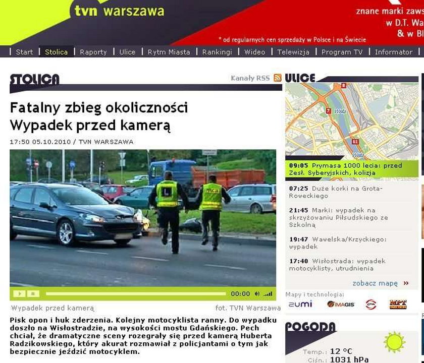 Wypadek motocyklisty przed kamerą TVN-u