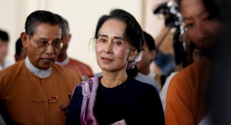 Myanmars National League for Democracy leader Aung San Suu Kyi leaves after she attended as an observer for opening of the new upper house of parliament in Naypyitaw February 3, 2016.