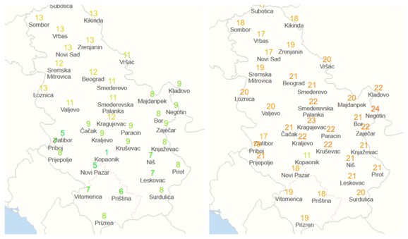 Najniže i najviše temperature u subotu po gradovima