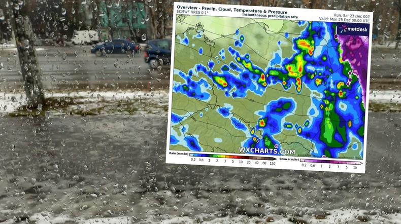 Do Polski zbliża się niż Abdul z cieplejszym powietrzem i opadami (mapa: wxcharts.com)