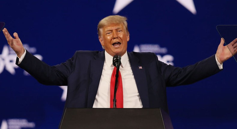 Donald Trump addresses the Conservative Political Action Conference (CPAC) held in the Hyatt Regency on February 28, 2021 in Orlando, Florida.
