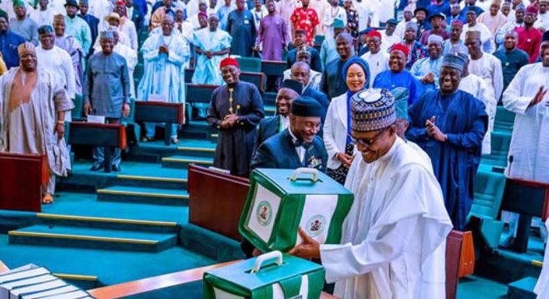 President Muhammdu Buhari a the National Assembly presenting the 2020 Budgets (Punch)