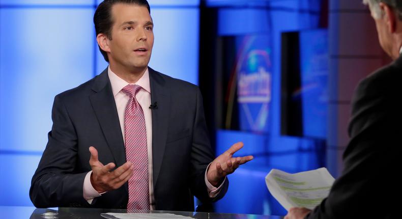 Donald Trump Jr., left, being interviewed by host Sean Hannity on his Fox News show on July 11.