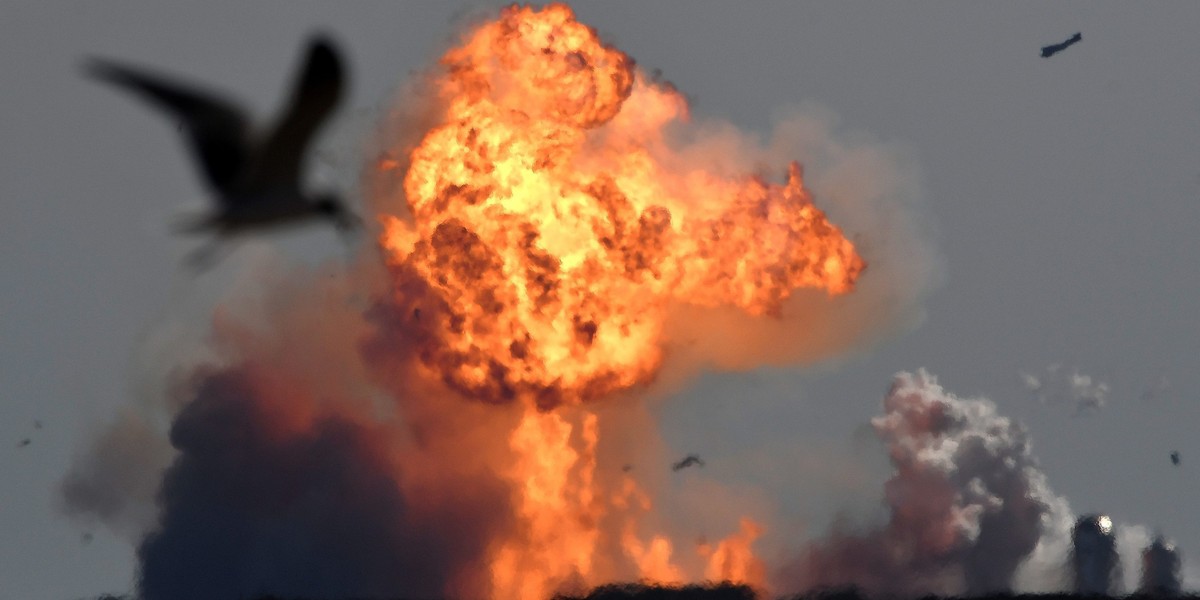 The SpaceX Starship SN9 explodes into a fireball after its high altitude test flight from test facil