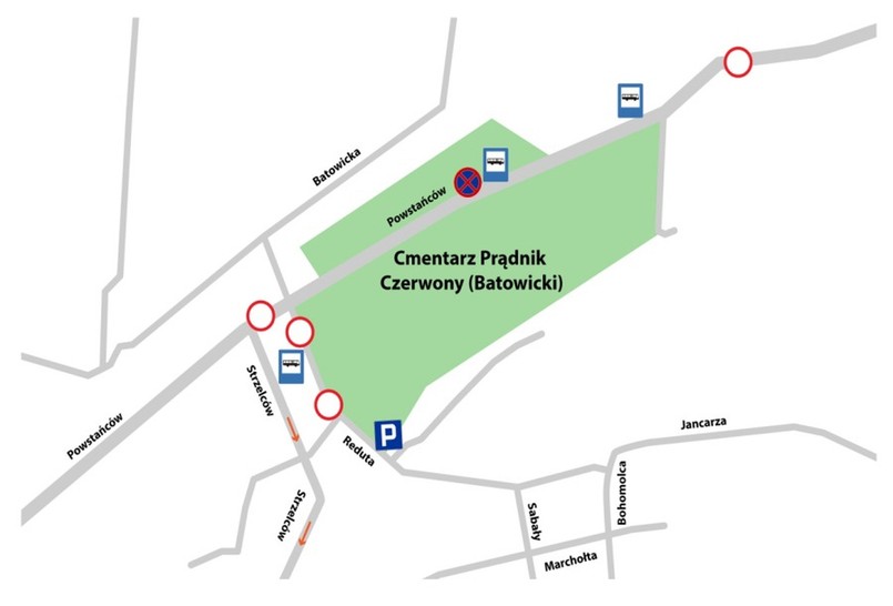 Cmentarz Prądnik Czerwony w Krakowie - organizacja ruchu