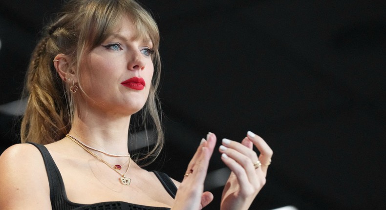 A close-up of Taylor Swift's jewelry at the Super Bowl.Joe Camporeale/Reuters