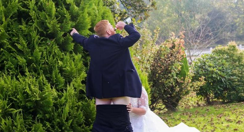 British couple Gareth and Toni decided to take blow-job pictures on their wedding day