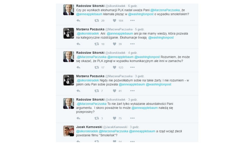 Wymiana tweetów Radosława Sikorskiego z Małgorzatą Paczuską