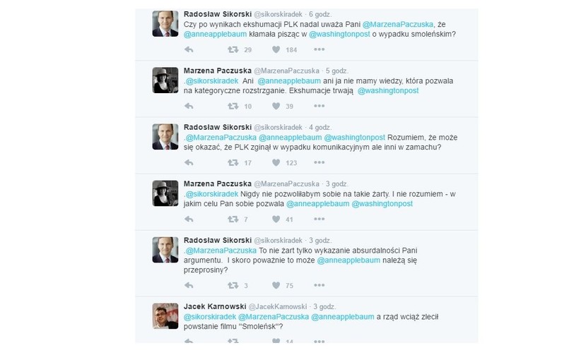 Wymiana tweetów Radosława Sikorskiego z Małgorzatą Paczuską