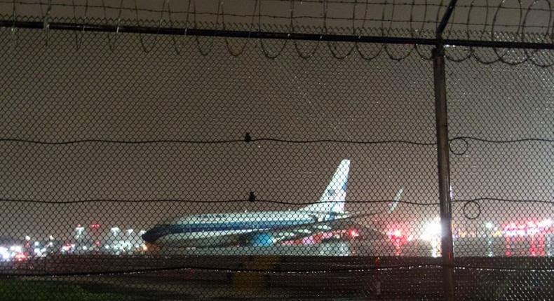 The plane carrying Republican vice presidential nominee Mike Pence slid completely off the runway onto grass next to the tarmac at New York's LaGuardia Airport