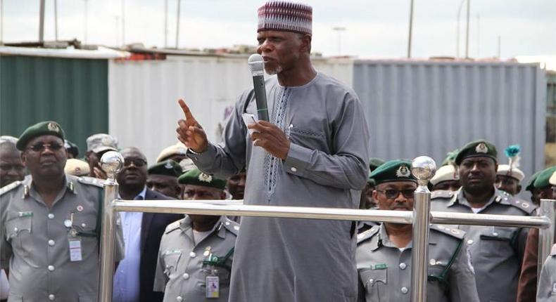 Comptroller-General of Nigeria Customs Service, Hammed Ali, addressing the agency's personnel (PM News)