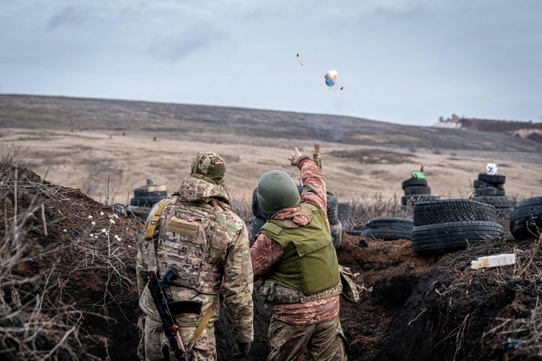 Ukrainian soldiers conduct attacks in the Donetsk region of Ukraine on February 3, 2024.