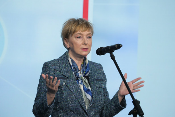 Posłanka PiS Mirosława Stachowiak-Różecka podczas konferencji prasowej w siedzibie partii w Warszawie