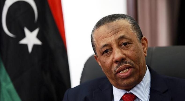 Libya's internationally recognized Prime Minister Abdullah al-Thinni speaks during an interview with Reuters in Bayda February 15, 2015. REUTERS/Esam Omran Al-Fetori