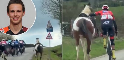 Koń szarżował na peleton. Do akcji wkroczył jeden z kolarzy. "Bohater bez peleryny" [WIDEO]