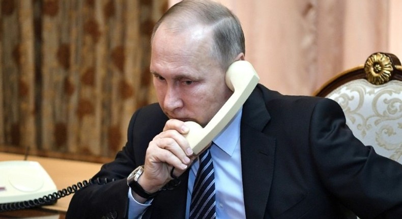 US President Donald Trump will speak with Russian counterpart Vladimir Putin (pictured) by telephone on May 2, 2017, according to the White House