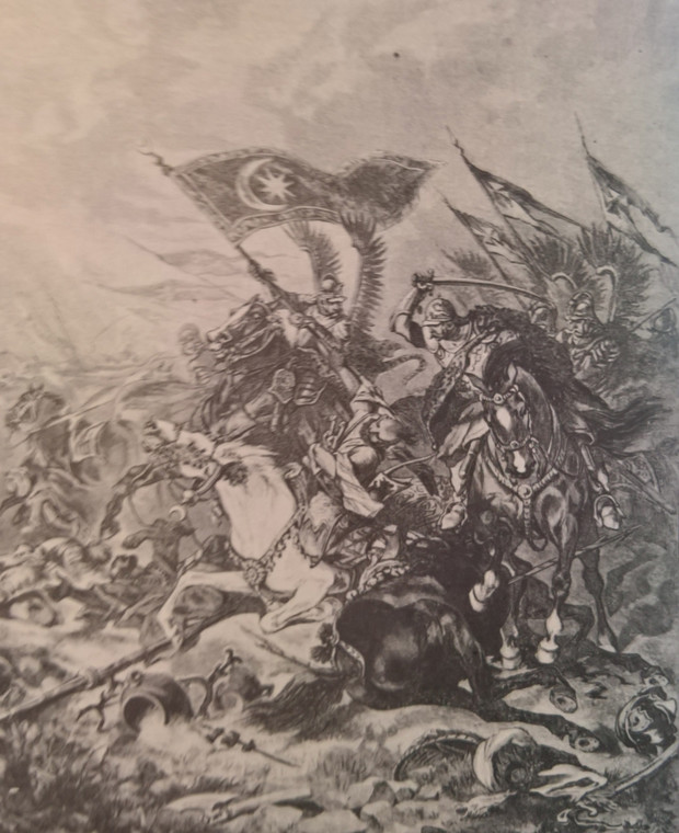 Walka o turecki sztandar pod Wiedniem na rysunku Juliusza Kossaka